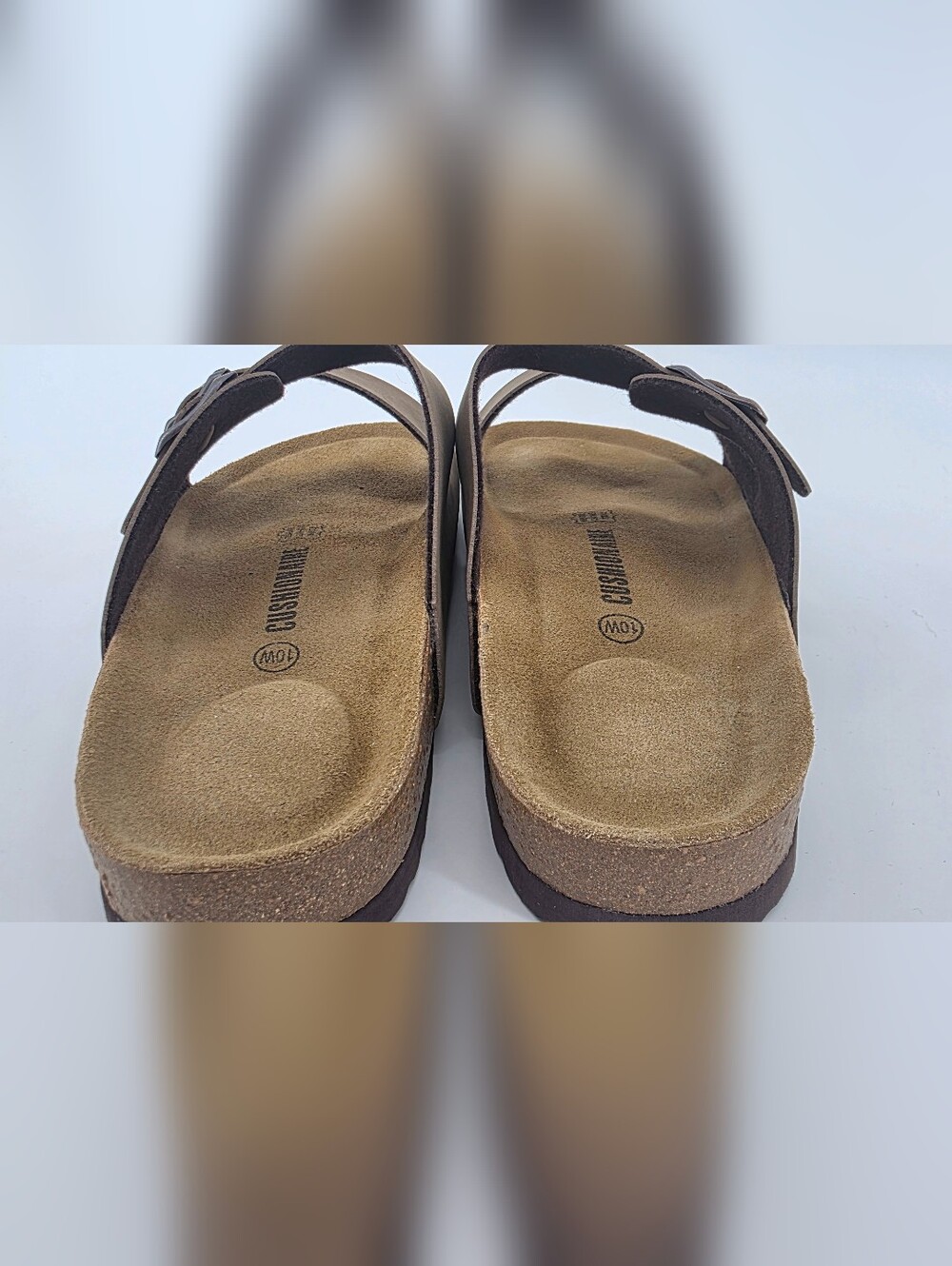 CUSHIONAIRE Lane Cork Footbed Double Buckle Slide Sandals Brown–Women's Size 10W - Picture 7 of 17